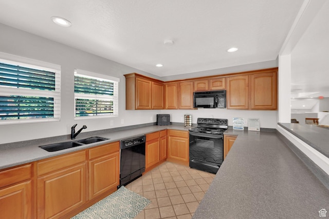 3908 W Lorient Ave, West Jordan, UT 84084 - kitchen featuring black appliances, recessed lighting, and light tile patterned floors