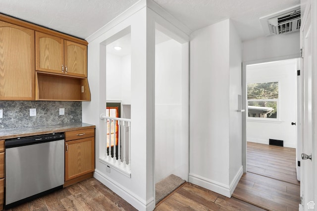 437 E 100 N, Brigham City, UT 84302 - kitchen with stainless steel dishwasher, wood finished floors, and backsplash