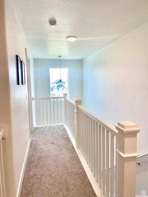 4542 Parkes Peak Ln, Riverton, UT 84096 - hallway featuring carpet, an upstairs landing, and a textured ceiling