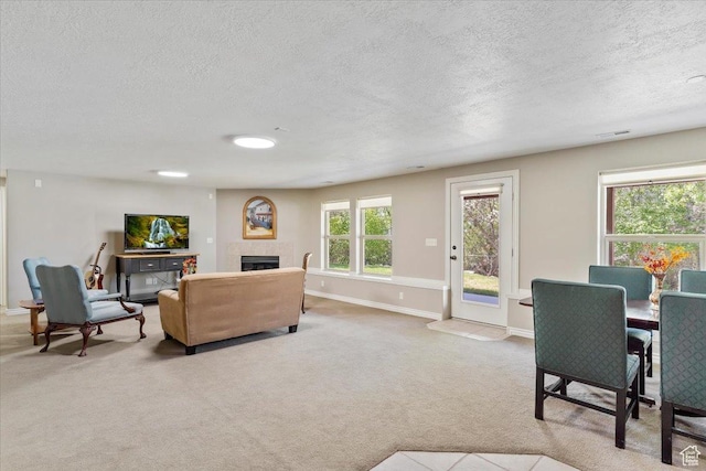 1711 N Compton Rd, Farmington, UT 84025 - living room with carpet floors, a tile fireplace, and a textured ceiling