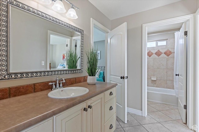 1711 N Compton Rd, Farmington, UT 84025 - bathroom featuring vanity, tile patterned flooring, and shower / tub combo
