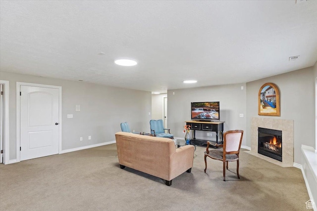 1711 N Compton Rd, Farmington, UT 84025 - carpeted living area featuring a tiled fireplace and baseboards