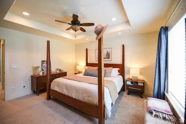 1090 E 770 S, Heber City, UT 84032 - bedroom featuring a raised ceiling, light carpet, recessed lighting, and a ceiling fan