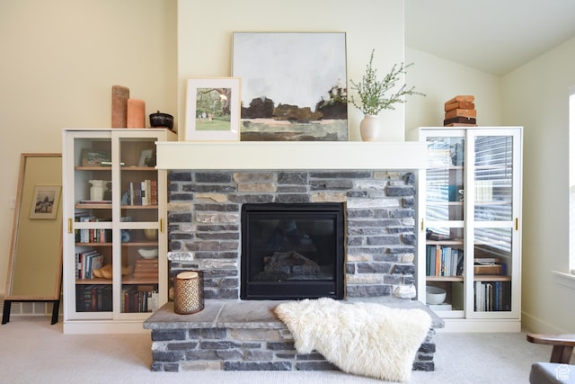1090 E 770 S, Heber City, UT 84032 - carpeted living area with a glass covered fireplace and lofted ceiling