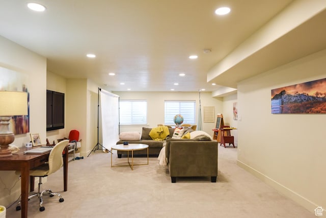 1090 E 770 S, Heber City, UT 84032 - living area with light carpet, recessed lighting, and a desk