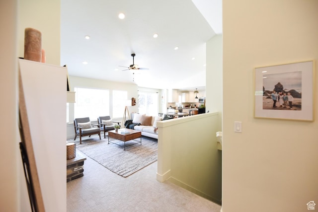 1090 E 770 S, Heber City, UT 84032 - living room with a ceiling fan, recessed lighting, and light carpet