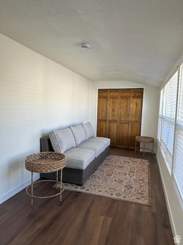 380 N K St, Salt Lake City, UT 84103 - sitting room with vaulted ceiling, dark wood-type flooring, and a textured ceiling