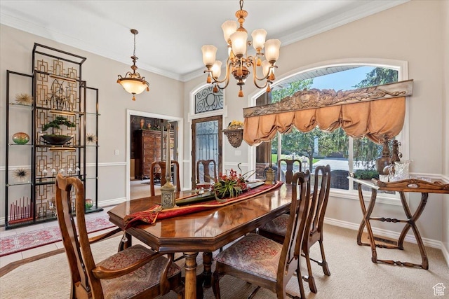 1677 E Wylie Ln, Draper, UT 84020 - dining room with healthy amount of natural light, a chandelier, crown molding, and carpet floors