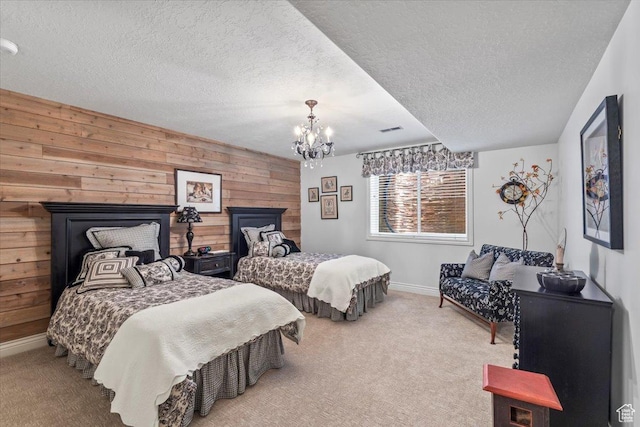 1677 E Wylie Ln, Draper, UT 84020 - carpeted bedroom featuring wooden walls, a chandelier, and a textured ceiling