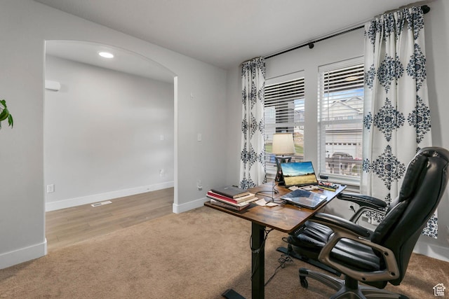 499 N Stone Ridge Dr, Saratoga Springs, UT 84045 - office featuring arched walkways, carpet floors, and recessed lighting
