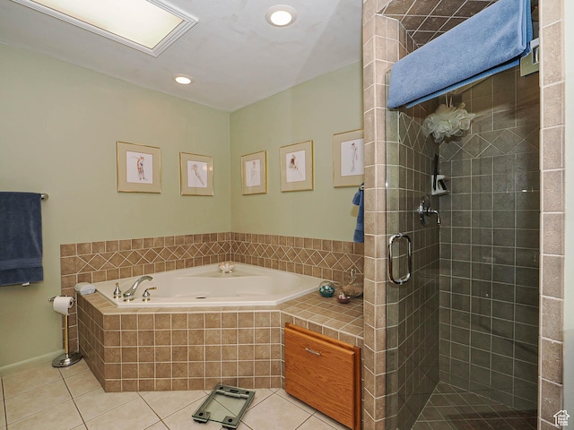 2680 E 2100th St S Unit 44-45, Salt Lake City, UT 84109 - full bath with tile patterned flooring, a jetted tub, a shower stall, and recessed lighting