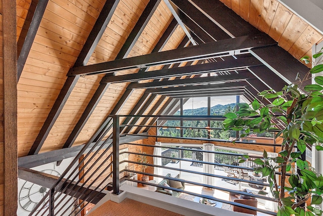 575 Upper Evergreen Dr, Park City, UT 84098 - detailed view of a wooden ceiling with exposed beams and mountains