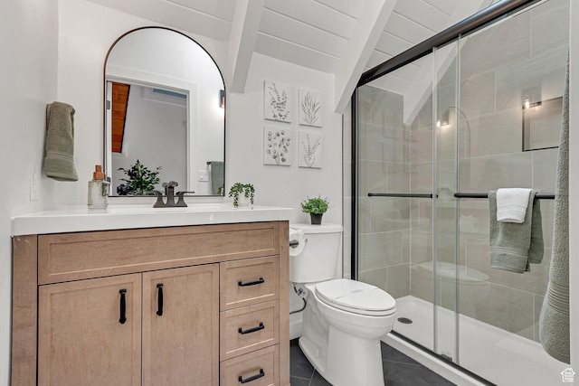 575 Upper Evergreen Dr, Park City, UT 84098 - bathroom featuring vanity, a stall shower, and tile patterned floors