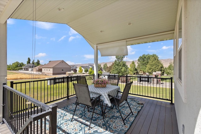 13 W 1370 S, Mona, UT 84645 - wooden deck with outdoor dining area, a residential view, and a yard