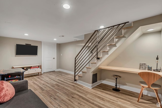 1221 E 800 S, Salt Lake City, UT 84102 - living room with wood finished floors, recessed lighting, and stairway