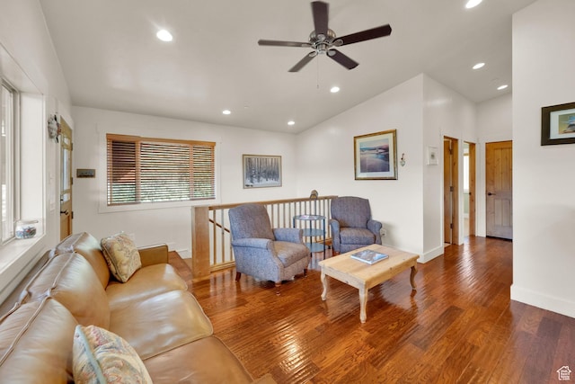 1674 S Cottonwood Ct Unit 1217, Heber City, UT 84032 - living area with a ceiling fan, lofted ceiling, recessed lighting, and wood finished floors
