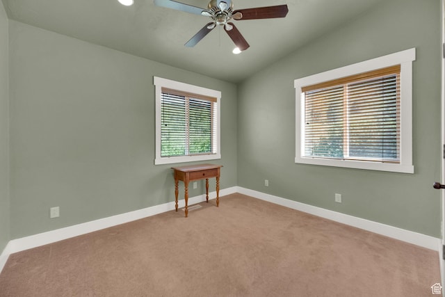 1674 S Cottonwood Ct Unit 1217, Heber City, UT 84032 - spare room featuring light carpet, healthy amount of natural light, lofted ceiling, and a ceiling fan