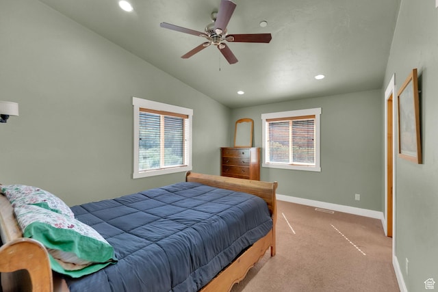 1674 S Cottonwood Ct Unit 1217, Heber City, UT 84032 - carpeted bedroom with vaulted ceiling, multiple windows, recessed lighting, and ceiling fan