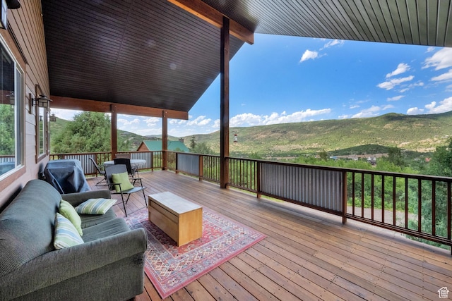 1674 S Cottonwood Ct Unit 1217, Heber City, UT 84032 - wooden deck with an outdoor living space and a mountain view