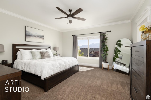 2244 S Hunter Dr, Saratoga Springs, UT 84045 - bedroom with ornamental molding, carpet flooring, and a ceiling fan