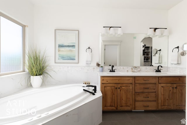 2244 S Hunter Dr, Saratoga Springs, UT 84045 - full bathroom with double vanity, a bath, and tile patterned flooring