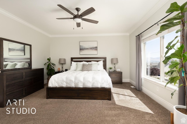 2244 S Hunter Dr, Saratoga Springs, UT 84045 - bedroom featuring ornamental molding, carpet, and a ceiling fan