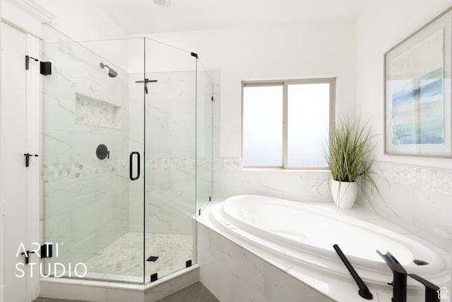 2244 S Hunter Dr, Saratoga Springs, UT 84045 - full bathroom featuring a marble finish shower and a garden tub