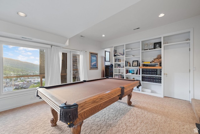 235 Mchenry Ave, Park City, UT 84060 - rec room featuring carpet, recessed lighting, billiards table, and built in shelves