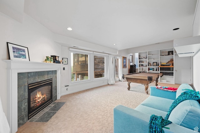 235 Mchenry Ave, Park City, UT 84060 - rec room with a fireplace, carpet, billiards, and recessed lighting