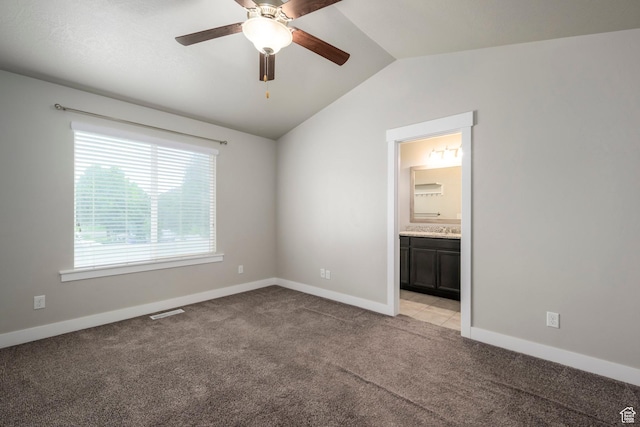 1728 E Shadow Dr, Eagle Mountain, UT 84005 - empty room featuring lofted ceiling, a ceiling fan, and light carpet