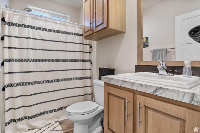 516 N Broadway Ave, Tooele, UT 84074 - bathroom with vanity, wood finished floors, and a shower with shower curtain