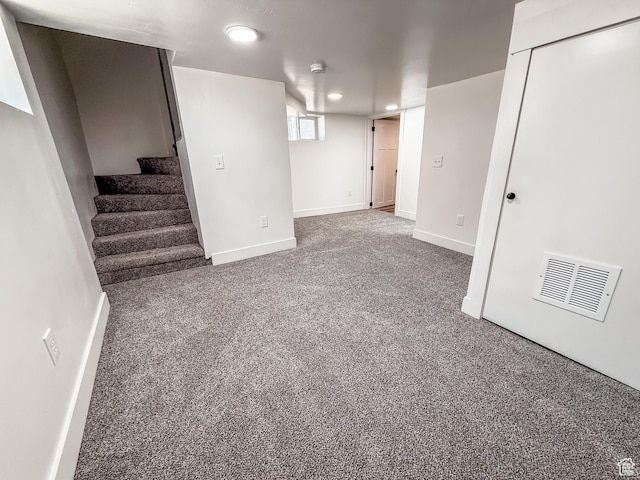 3561 S Grant Ave E, Ogden, UT 84401 - basement featuring carpet floors, stairway, and recessed lighting