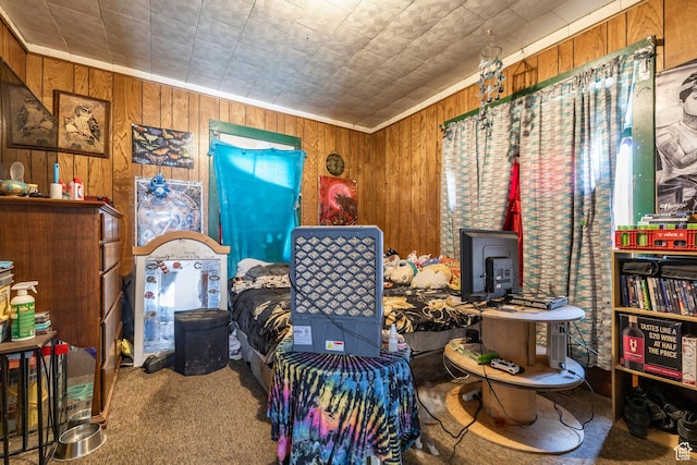 2438 B Ave, Ogden, UT 84401 - living area featuring carpet floors, a wood stove, and wood walls