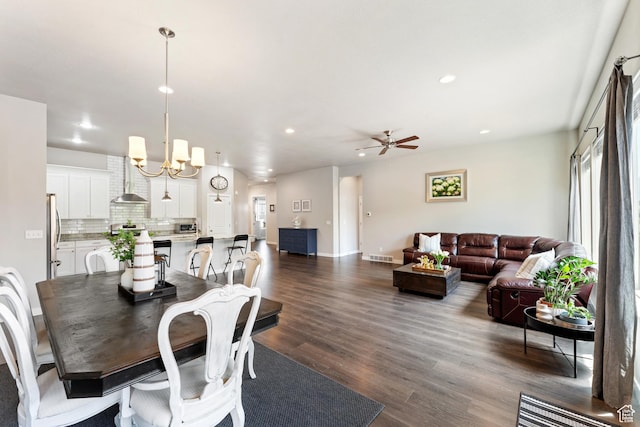 3301 W Cramden Dr, Lehi, UT 84043 - dining space featuring recessed lighting, dark wood-style flooring, and a ceiling fan