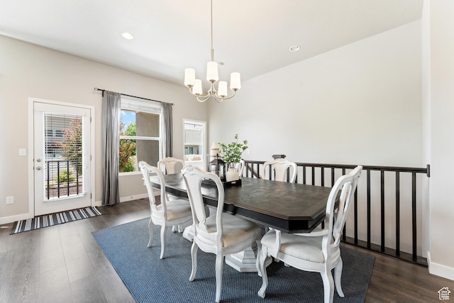 3301 W Cramden Dr, Lehi, UT 84043 - dining area featuring a chandelier, dark wood-style floors, and recessed lighting