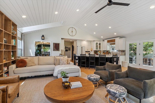 93 S 200 E, Kaysville, UT 84037 - living room with a ceiling fan, recessed lighting, and high vaulted ceiling