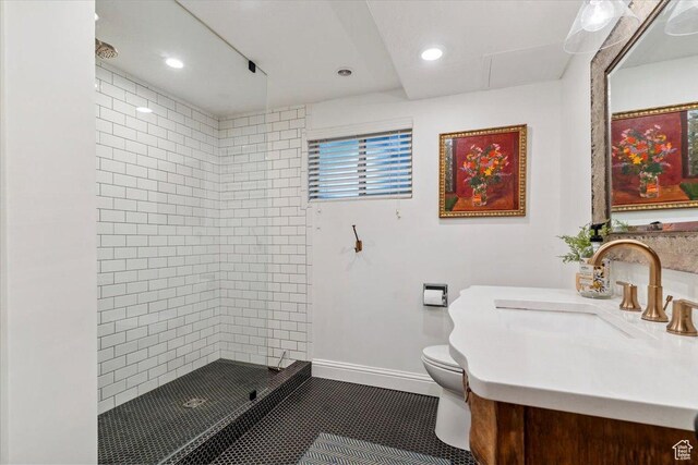 93 S 200 E, Kaysville, UT 84037 - full bathroom with a tile shower, vanity, recessed lighting, and tile patterned floors