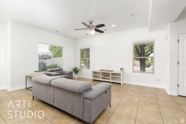 94 S 6175 W, Hurricane, UT 84737 - living room with light tile patterned flooring, ceiling fan, and recessed lighting