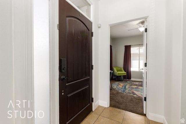 94 S 6175 W, Hurricane, UT 84737 - foyer entrance with light colored carpet, light tile patterned flooring, and ceiling fan