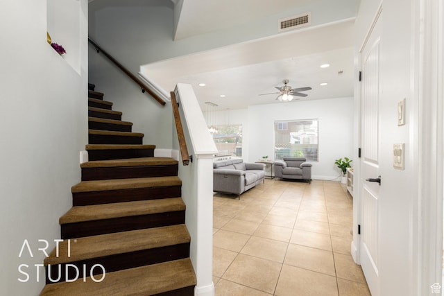 94 S 6175 W, Hurricane, UT 84737 - staircase featuring tile patterned floors, ceiling fan, and recessed lighting