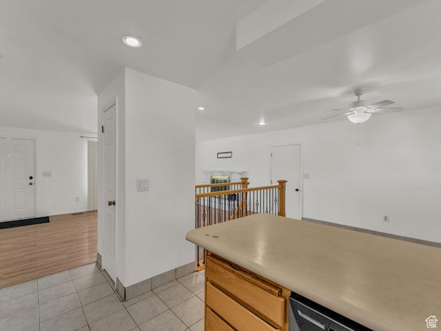 3112 W 5685 S, Taylorsville, UT 84129 - kitchen with a ceiling fan, light tile patterned floors, dishwashing machine, recessed lighting, and light countertops