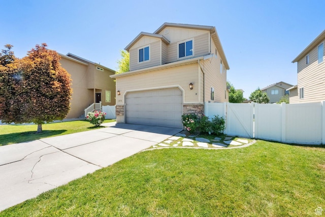 1879 W 2250 N, Lehi, UT 84043 - traditional-style home with driveway, a gate, an attached garage, stone siding, and board and batten siding