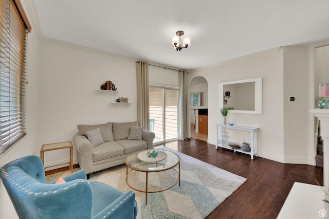 1879 W 2250 N, Lehi, UT 84043 - living area featuring wood finished floors, crown molding, and a fireplace