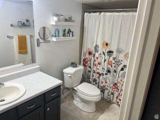 6433 S Laurel Canyon Dr W, Salt Lake City, UT 84118 - bathroom featuring vanity, tile patterned floors, and curtained shower