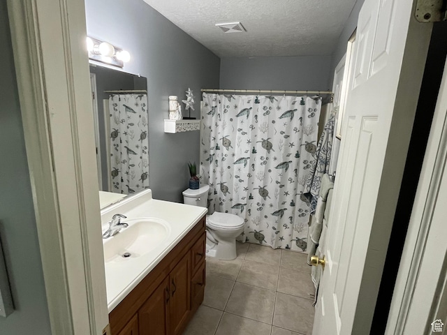 6433 S Laurel Canyon Dr W, Salt Lake City, UT 84118 - full bathroom featuring vanity, a textured ceiling, tile patterned floors, and a shower with curtain