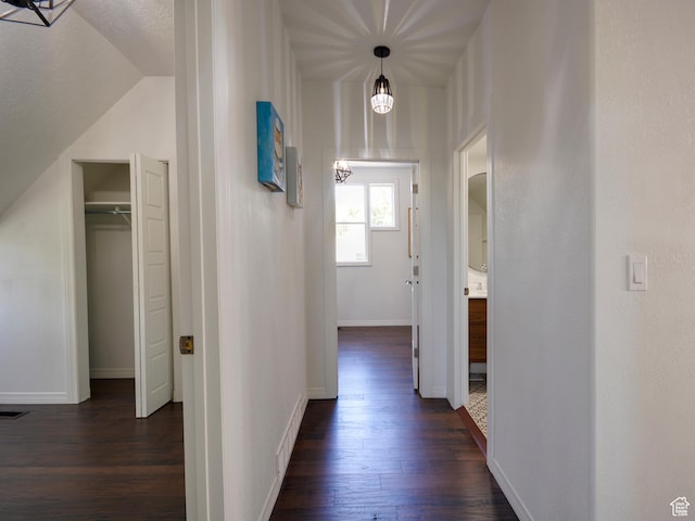 374 E 6th Ave, Salt Lake City, UT 84103 - hall featuring dark wood-style floors and vaulted ceiling