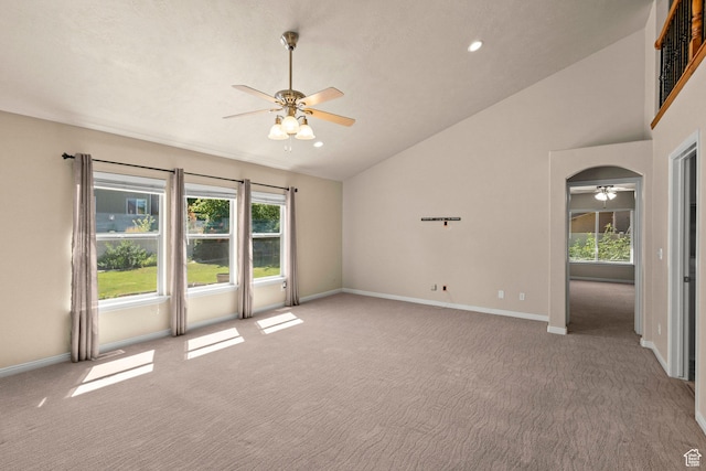 1221 S 130th St E, Payson, UT 84651 - empty room with a ceiling fan, vaulted ceiling, and carpet floors