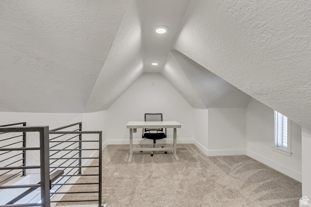 1381 E 1300 S, Salt Lake City, UT 84105 - carpeted home office featuring a textured ceiling, lofted ceiling, and recessed lighting