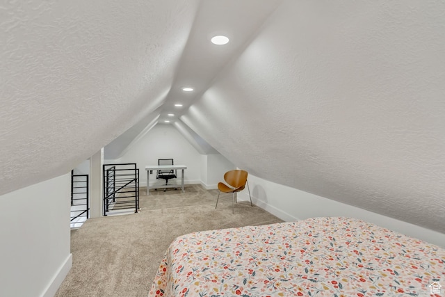 1381 E 1300 S, Salt Lake City, UT 84105 - bedroom with a textured ceiling, recessed lighting, carpet flooring, and vaulted ceiling