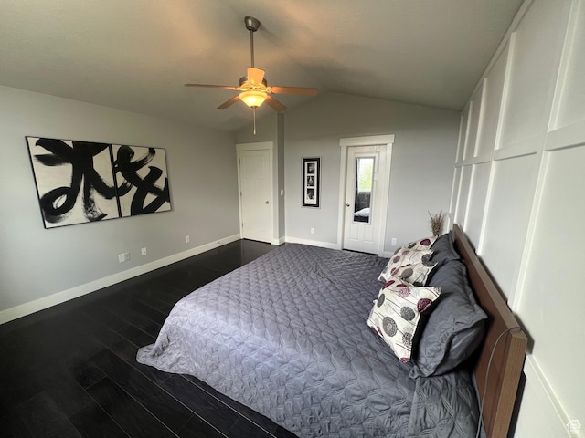 10337 S Wapati Moon Pl, South Jordan, UT 84095 - bedroom featuring lofted ceiling, dark wood-style floors, and a ceiling fan